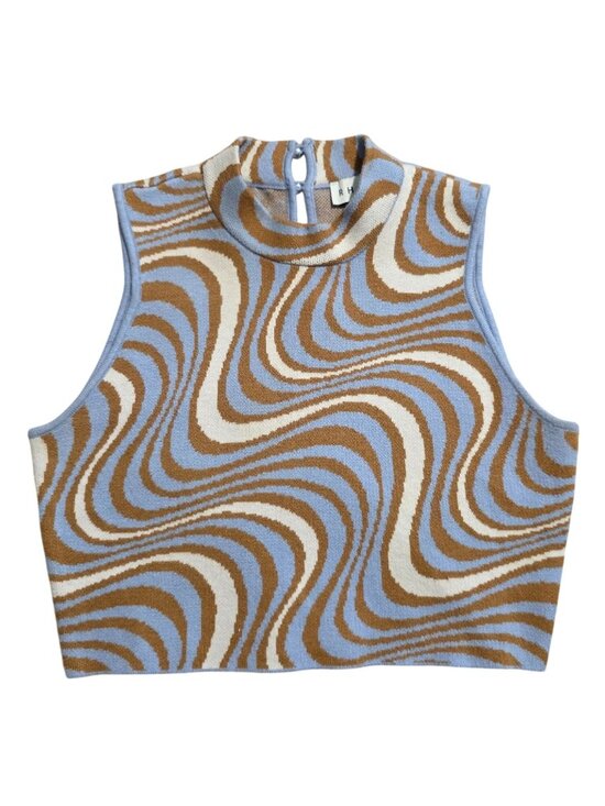 RHODE Tops - Rhode JUDE Retro Swirl Knit Sleeveless High Neck Crop Top Blouse Sz S
